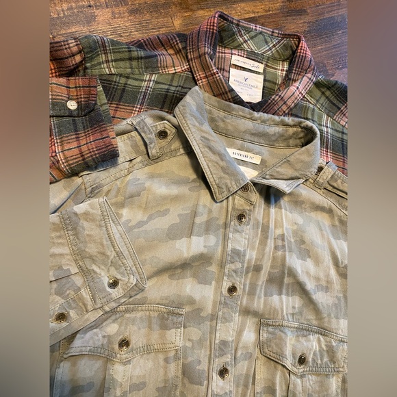 American Eagle Outfitters Tops - American Eagle Boyfriend Fit Shirts Womens Large Green Ahh-Mazingly Flannel Camo
